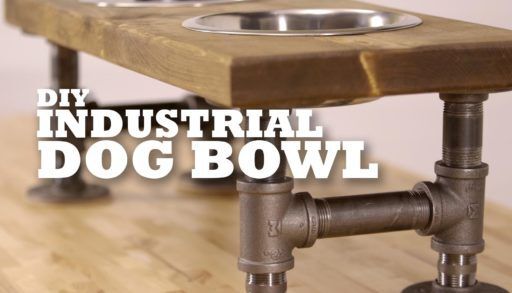 DIY industrial dog bowl on a wooden floor DIY project