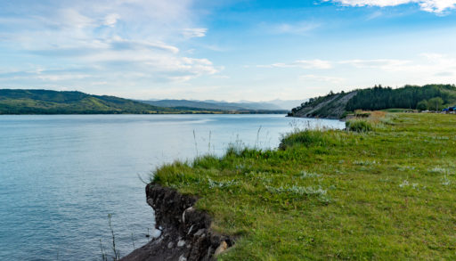 Landscape of Ghost Lake reservoir near Cochrane, Alberta.