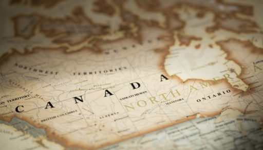 A map of the world with Canada magnified