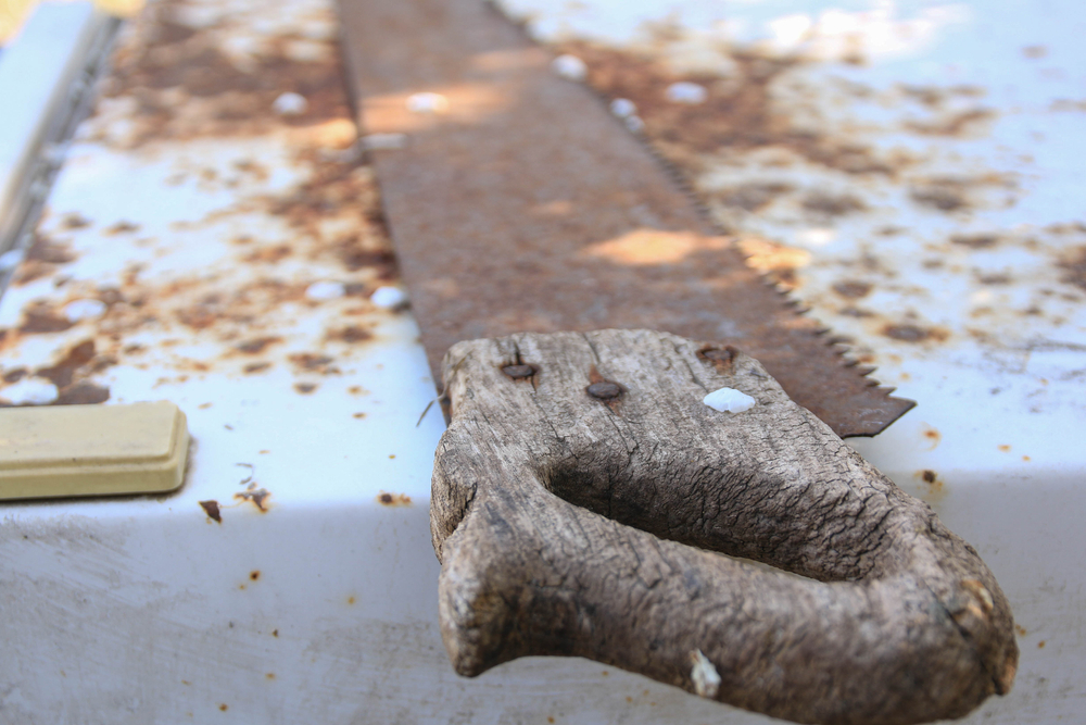 Close-up of a rusty saw