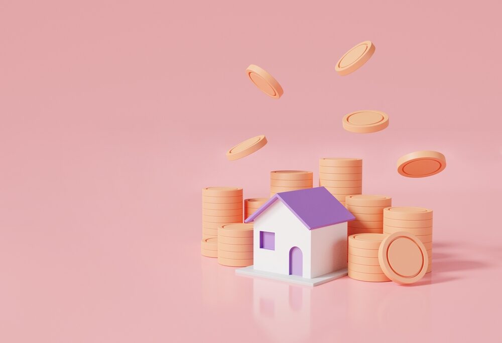 Coins stack and home on pink pastel background. Extending amortization periods
