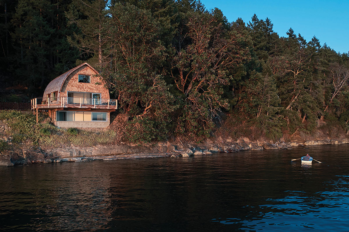 A shot of the Acorn Cabin from the water