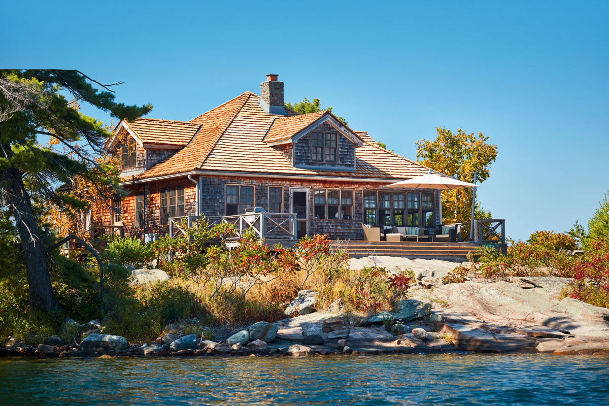 An exterior shot of Kara McIntosh's cottage from the water