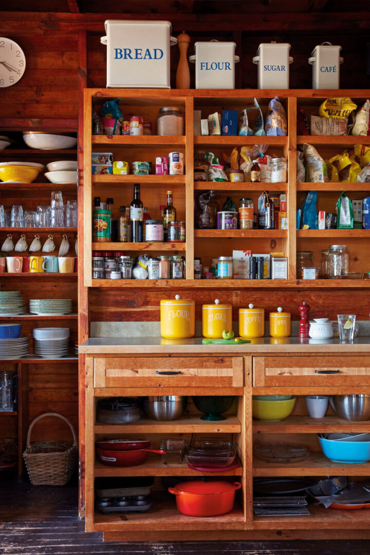 Shelves in the kitchen at Kara McIntosh's cottage