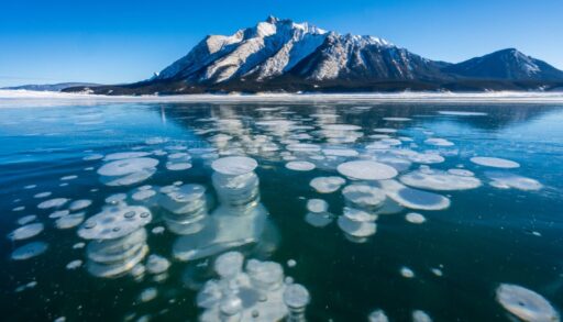 A photo of the Abraham Lake ice bubbles