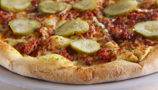 Double cheese pizza with pickles