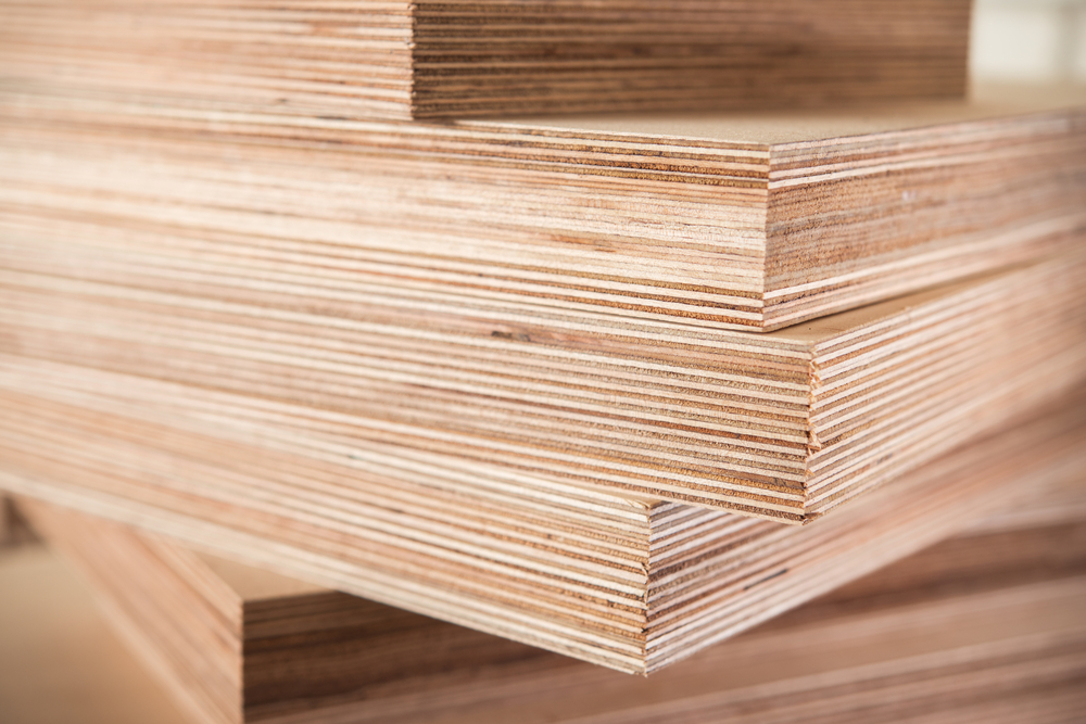 A stack of plywood boards