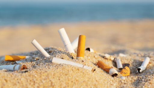 cigarette butts in the sand