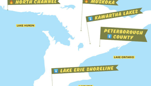Map of Ontario showing what cottage regions are seeing a price increase