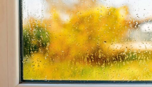 A wet window in the rain